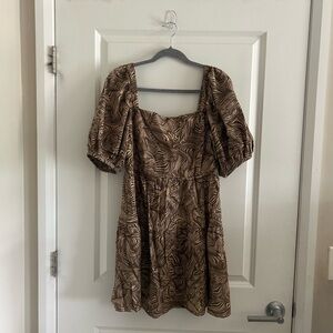 House of Harlow 1960 Brown Tan Puff Sleeve Mini Dress